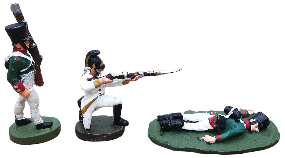 2 rifleman and a dead soldier, Battle of Austerlitz, 1:60, Del Prado 