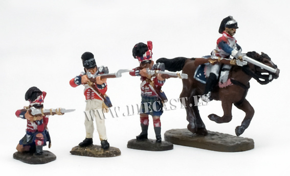 3 English soldiers + 1 Frenchman on horseback, 1:60, Del Prado 