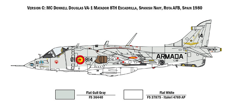 AV-8A HARRIER, VA1 Matador, 8th Squadron, Rota AFB, Spanish Navy, 1980, 1:72, Italeri 