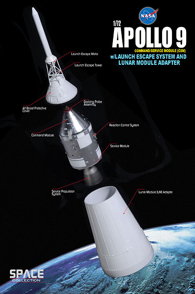 Apollo 9 Command/Service Module (CSM) w/Launch Escape System and Lunar Module Adapter, 1:72, Dragon Space Collection 