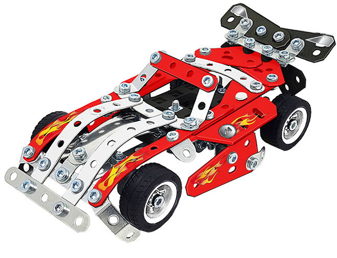 Box to build 10 different competition vehicles, Meccano 