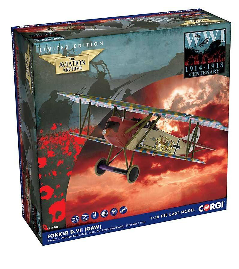 Fokker D.VII (OAW) 4649/18 'Seven Swabians' pilot Wilhelm Scheutzel, Jasta 65, September, 1918, 1:48, Corgi 