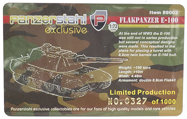 German Flakpanzer E-100 Anti-Aircraft Gun, 1:72, Panzerstahl 