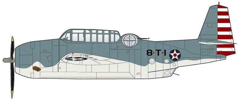 Grumman TBF Avenger, USN VT-8, Black 8-T-1, NAS Norfolk, VA, May 1942, 1:72, Hobby Master 
