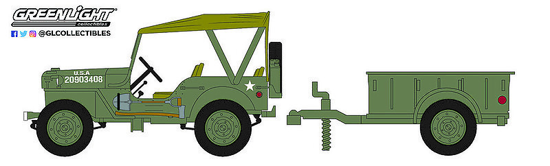 Jeep Willys MB M5 with trailer (1942), 1:64, Greenlight 