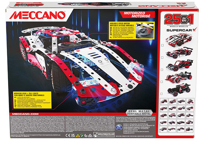 Meccano, 25-in-1 Motorized Supercar STEM Model Building Kit , Meccano 