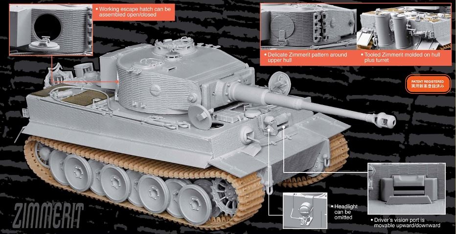 Tiger I, mid production W/Zimmerit, 1:35, Dragon Models 6624