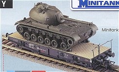 Train platform with Patton MBT M48 A1, 1:87, Minitanks 