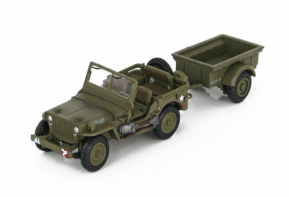 Willys Jeep with trailer, British Army, Normandy, June, 1944, 1:72, Hobby Master 