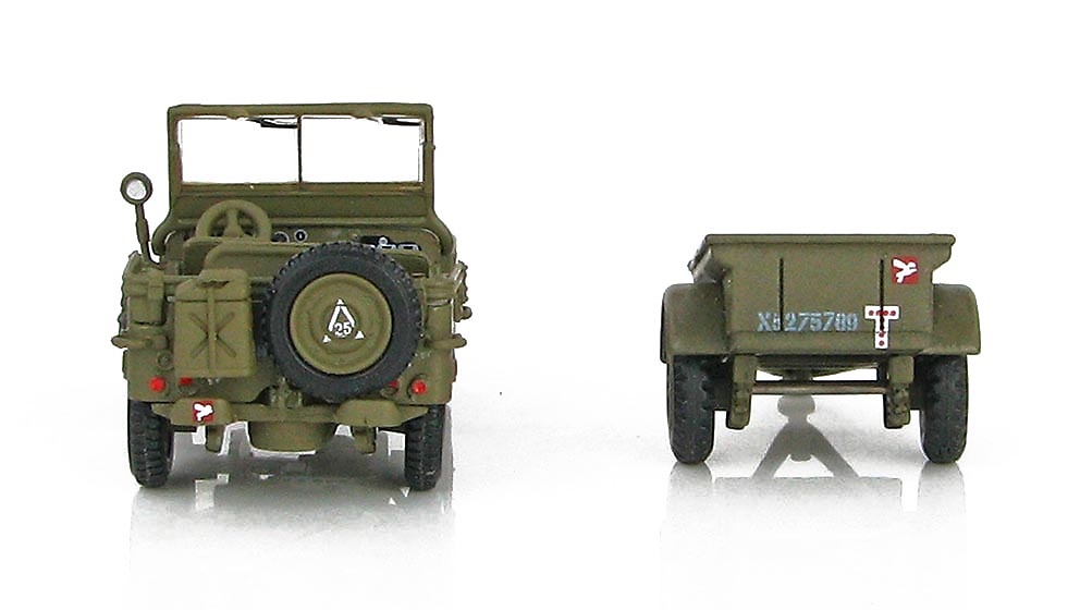 Willys Jeep with trailer, British Army, Normandy, June, 1944, 1:72, Hobby Master 