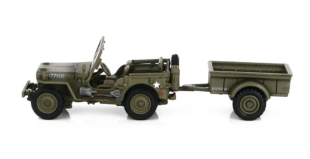 Willys Jeep with trailer, British Army, Normandy, June, 1944, 1:72, Hobby Master 