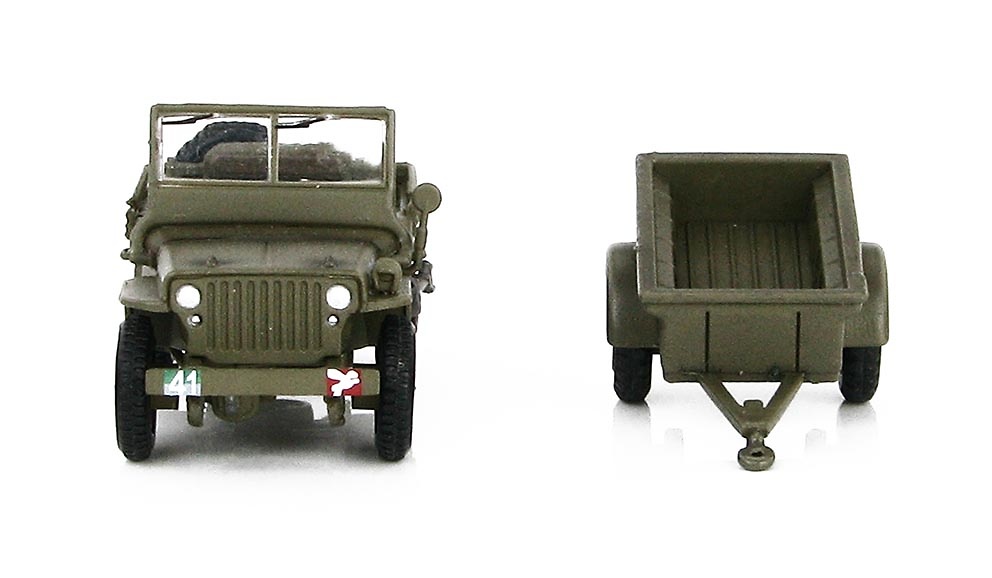 Willys Jeep with trailer, British Army, Normandy, June, 1944, 1:72, Hobby Master 