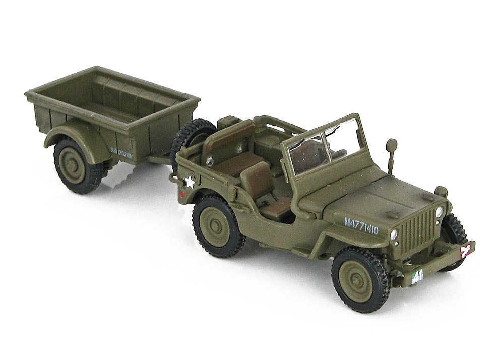 Willys Jeep with trailer, British Army, Normandy, June, 1944, 1:72, Hobby Master 