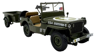 Jeep Willys with trailer, 1:43, Hachette