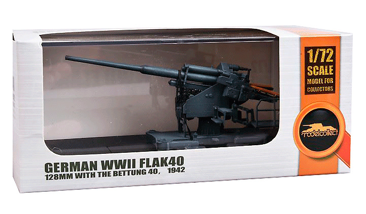 128mm Flak40 con Bettung (plataforma), 1944, Alemania, 1942, 1:72, Modelcollect 