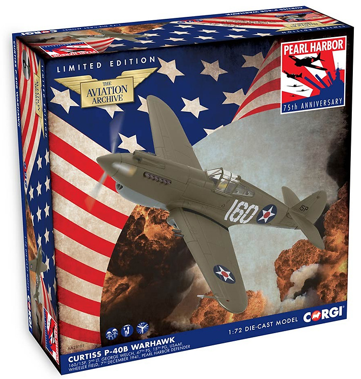 Curtiss P-40B Warhawk, 160/15P, 2nd Lt. George Welch, 47th PS, 15th PG, USAAF, Pearl Harbor, 1941, 1:72, Corgi 