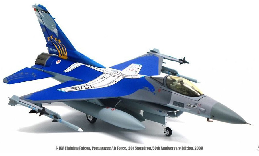 F-16A Fighting Falcon , 201º Esc., Fuerzas Aéreas Portuguesas, 50º Aniversario, 2009, 1:72, JC Wings 