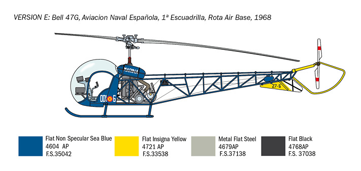Helicóptero Bell 47G, 1ª Escuadrilla, Base Aérea de Rota. Armada Española, 1968, 1:48, Italeri 