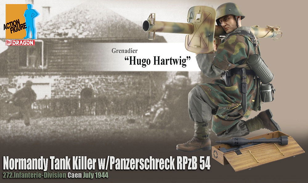 Hugo Hartwig (Granadero), Normandia Antitanque w/Panzerschreck RPzB 54, División de Infanteria 272, Caen, Julio, 1944, 1:6, Dragon Figures 