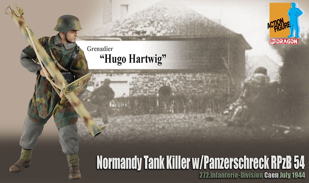 Hugo Hartwig (Granadero), Normandia Antitanque w/Panzerschreck RPzB 54, División de Infanteria 272, Caen, Julio, 1944, 1:6, Dragon Figures 