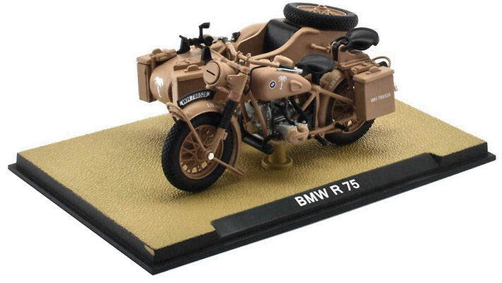 Motocicleta BMW R75 c/sidecar, Afrika Korps, Ejército alemán, África del Norte, 1:24, Atlas Editions 