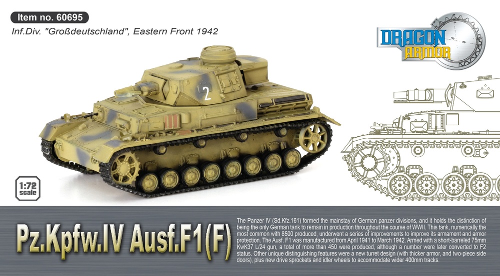 Pz.Kpfw.IV Ausf.F1(F), Div. Inf. Grossdeutschland, Frente del Este, 1942, 1:72, Dragon Armor 