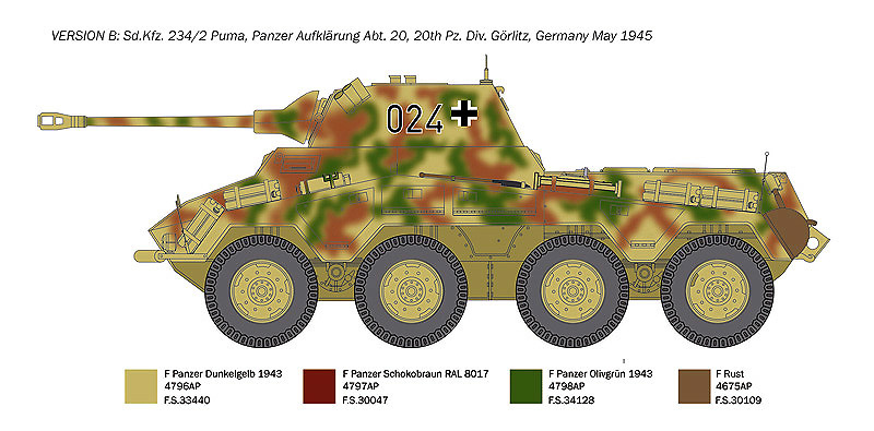 Sd.Kfz. 234/2 Puma, Alemania, 2ª Guerra Mundial, 1:35, Italeri 