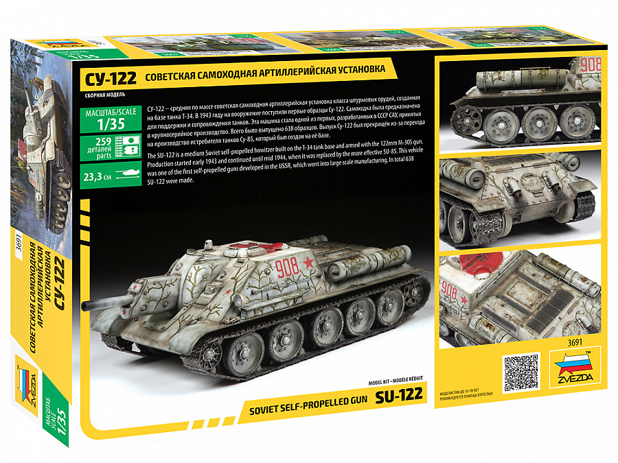 Su-122, Cañón autopropulsado soviético, Segunda Guerra Mundial, 1:35, Zvezda 