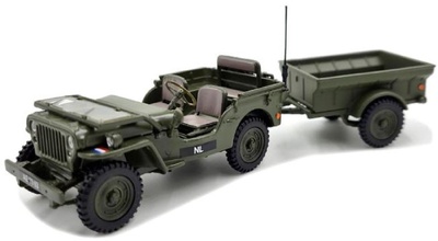 jeep Willys M38A1 NEKAF con remolque, Paises Bajos, 1955, 1:43, Cararama