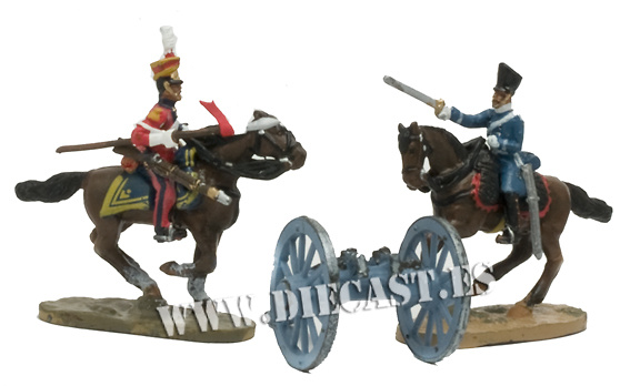 2 soldados a caballo + cañón inglés, 1:60, Del Prado 