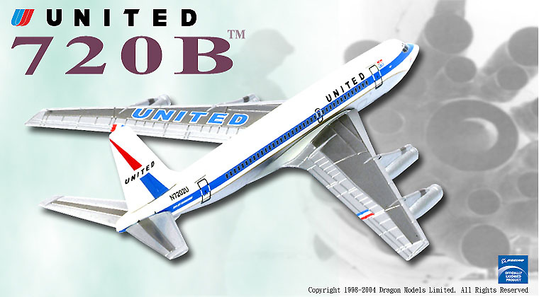 Boeing 720-022 with Water Jet Engines, United Airlines N7202U, 1:400, Dragon Wings 