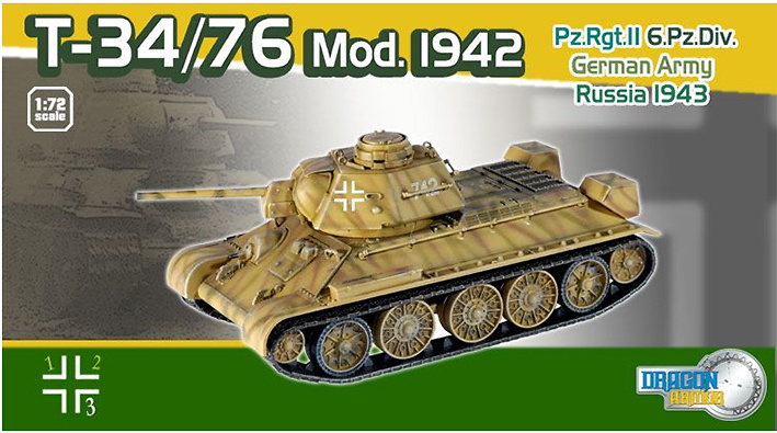 Captured T-34/76 Mod.1942, Pz.Rgt.II, 6.Pz.Div., German Army, Russia 1943, 1:72, Dragon Armor 