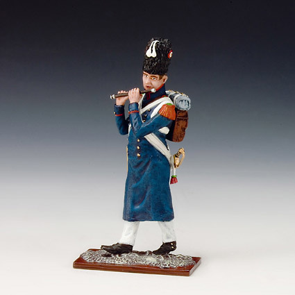 Cazador músico tocando flauta travesera, Guardia Imperial Francesa, 1815, 1:24, Schuco 
