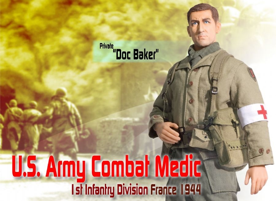 Doc Baker, U.S. Army Combat Medic, 1st Infantry Division, Francia, 1944, 1:6, Dragon 