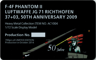 F-4F Luftwaffe JG71 Richthofen 37+03,50th Anniversary, 2009, 1:72, Air Commander 
