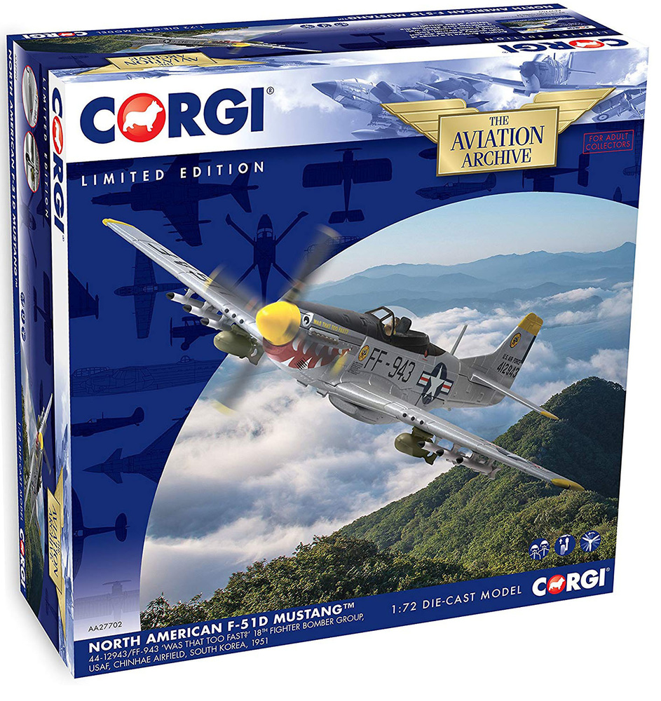 F-51D Mustang, 44-12943/FF-943 ‘Was that too fast?’18th Fighter Bomber Group, USAF, Chinhae Airfield, South Korea, 1951, 1:72, Corgi 