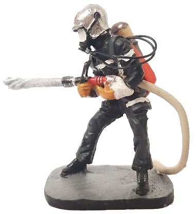 Firefighter with fire retardant suit and mask with respiratory cylinder, Paris, 1999, 1:30, Del Prado 