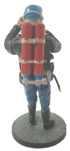 Firefighter with fire retardant suit and respiratory equipment, Marseille, France, 1982, 1:30, Del Prado 