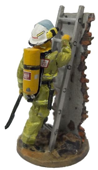Firefighter with fire retardant suit with ladder, Hobart, Austria, 2003, 1:30, Del Prado 