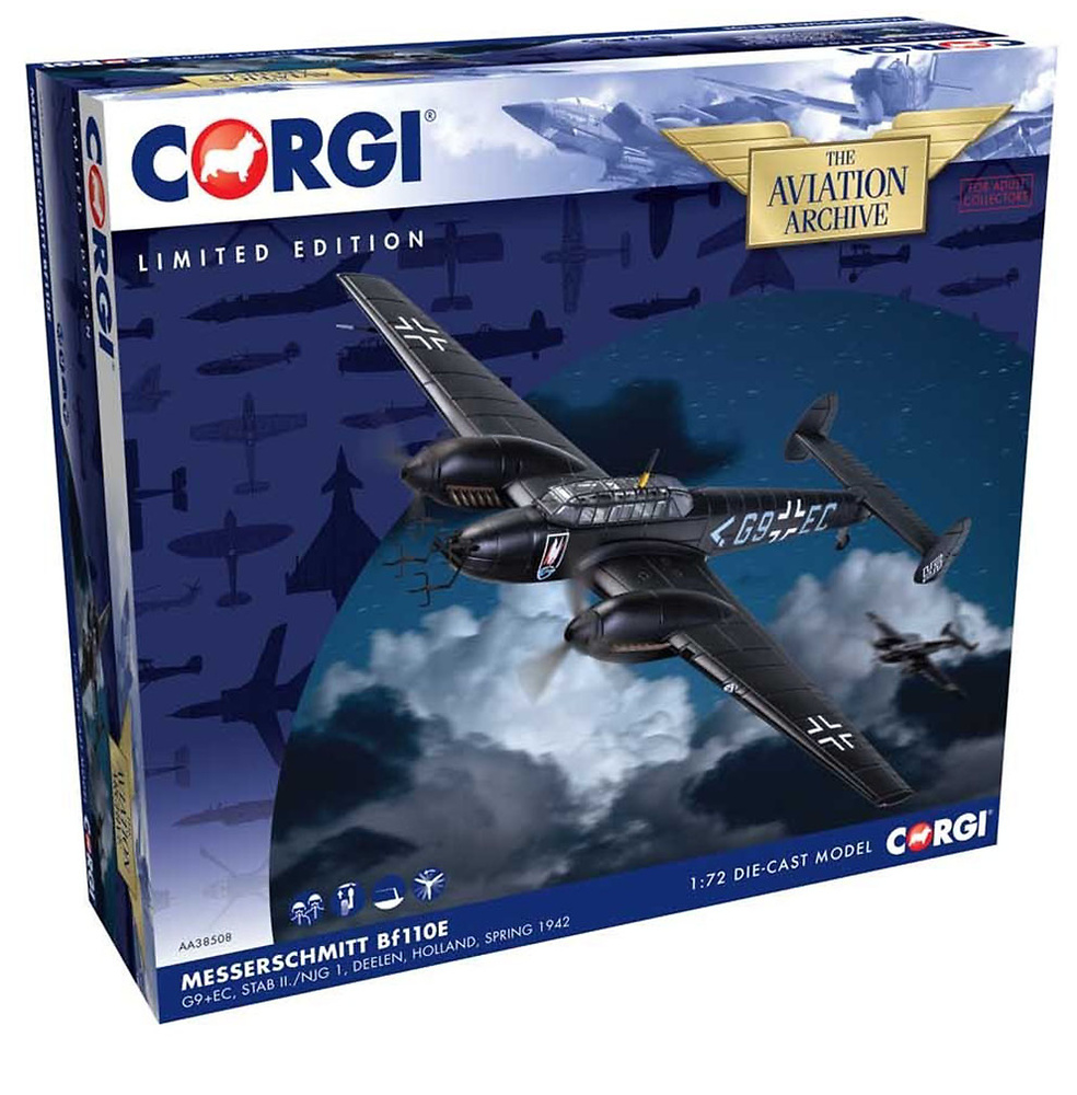 CORGI AA38508 1/72 MESSERSCHMITT BF110E G9+EC STAB II.NJG 1 DEELEN HOLLAND 1942 