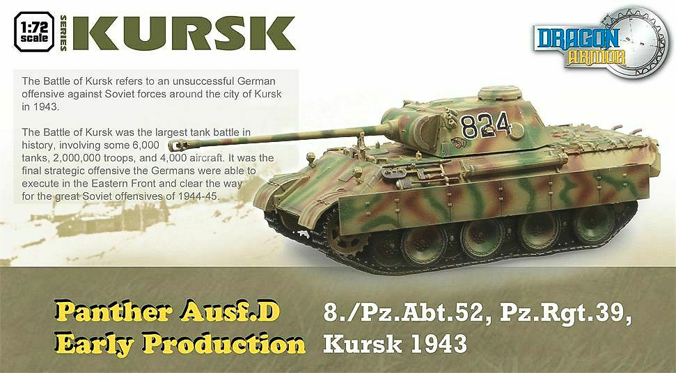 Panther Ausf D, Producción Temprana, 8.Pz.Abt.52, Pz.Rgt.39, Kursk, 1943, 1:72, Dragon Armor 