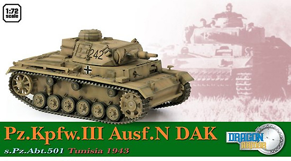 Pz.Kpfw.III Ausf.N DAK, s.Pz.Abt.501, Túnez, 1943, 1:72, Dragon Armor 
