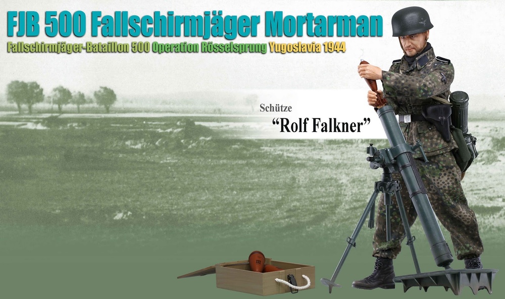 Rolf Falkner (Schütze) FJB 500 Fallschirmjäger Mortarman, Fallschirmjäger-Bataillon 500 Operation Rösselsprung, Yugoslavia 1944, 1:6, Dragon Figures 
