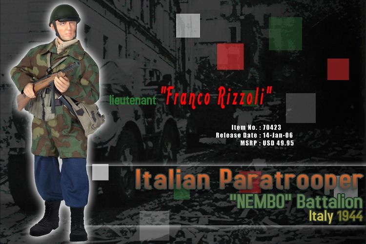 Teniente Franco Rizzoli, Paracaidista Italiano, Batallón Nembo, Italia, 1944, 1:6, Dragon Figures 