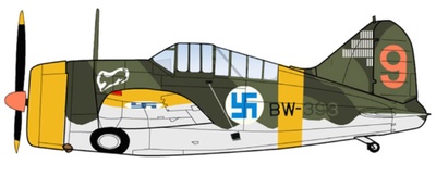 F2A Buffalo, Finnish Air Force 3/LeLv 24, Red 9, Hans Wind, Finland, March 1944 1:48, Hobby Master