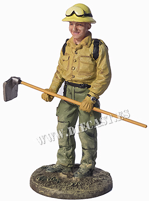 Forest firefighter with flame-retardant suit, USA, 2001, 1:30, Del Prado