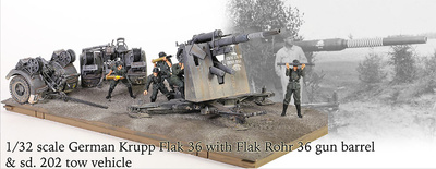German Krupp Flak 36 with Flak Rohr 36 gun barrel & sd. 202 tow vehicle (w/ 5 figures), 1:32, Forces of Valor 