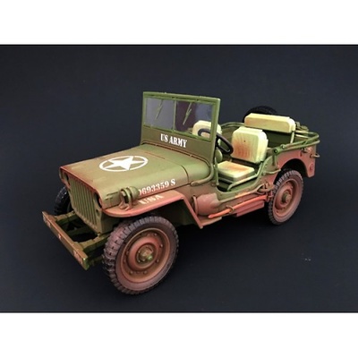 Jeep US Army, verde (con marcas de uso), 2ª Guerra Mundial, 1:18, American Diorama