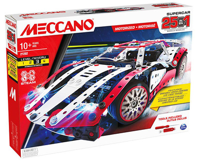 Meccano, 25-in-1 Motorized Supercar STEM Model Building Kit , Meccano